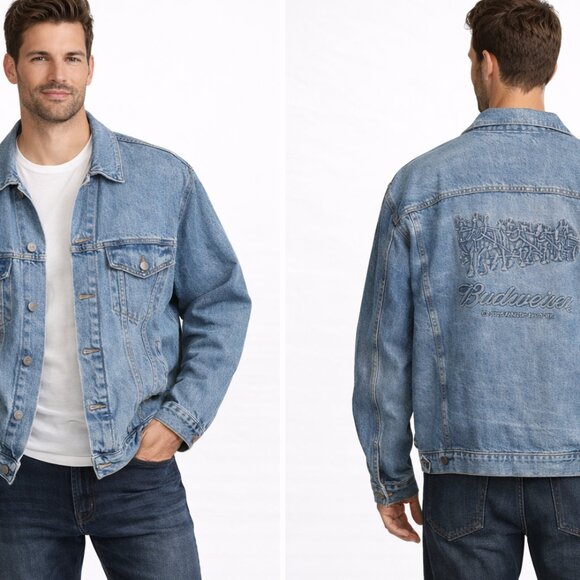 Budweiser Men's Vintage Blue Denim JacketMade in USAEmbossed Logo Size 3XL